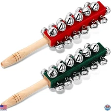 Cindeer 2-Pack Wooden Jingle Bells - 25-Bell Sleigh Stick Musical Shaker Rattle