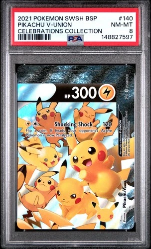 2021 POKEMON SWSH BLACK STAR PROMO CELEBRATIONS COLL #140 PIKACHU V-UNION PSA 8