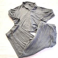Nottibianche Womens XL Gray Pajama Set Long Sleeve Button Top Pants Sleepwear
