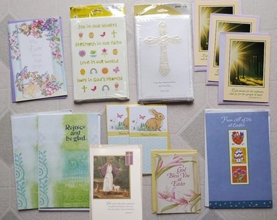 Lot 25 Easter Cards/Envelopes Religious Bunny NEW Pkgs See Sentiment Photos