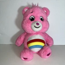 Care Bears Cheer Bear Plush Pink Rainbow Stuffed Animal 14 inches Basic Fun Toy