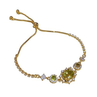 Oval Cut Green Zirconia Butterfly Jewelry Adjustable Copper Wrist Chain For Her