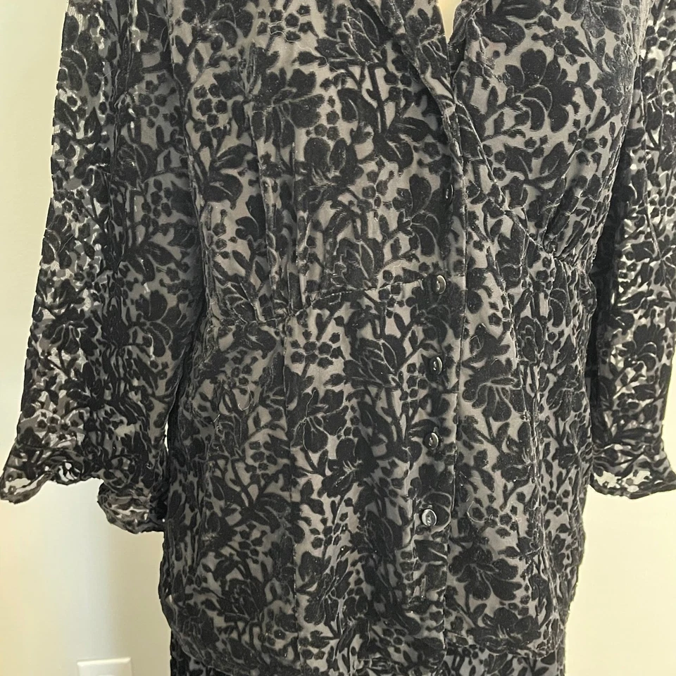 Traje Falda Vintage Y2K Para Mujer Negro Floral Terciopelo Burnout Talla 12/14 Whimsygoth Foto 2 de 4