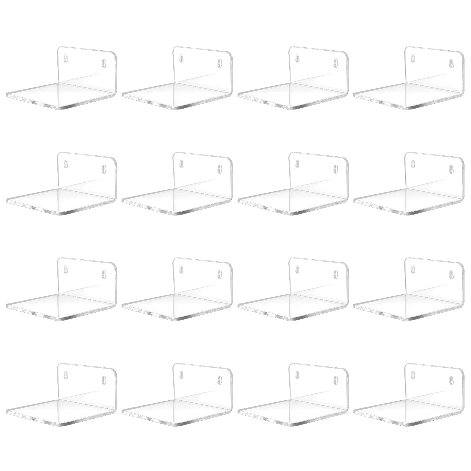 16 Pack Small Acrylic Floating Shelves Wall Mounted Display Shelves for Plants