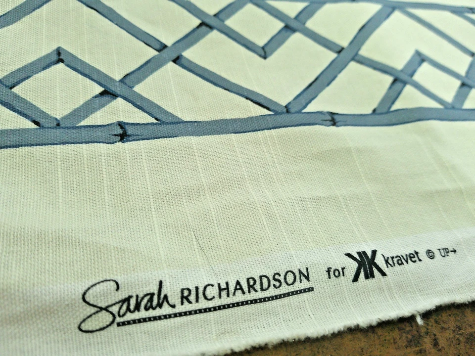 Kravat Fabrics Sarah Richardson "Latticely" Ultramarine Linen 4+ Yds Bamboo Look - Image 3 of 4