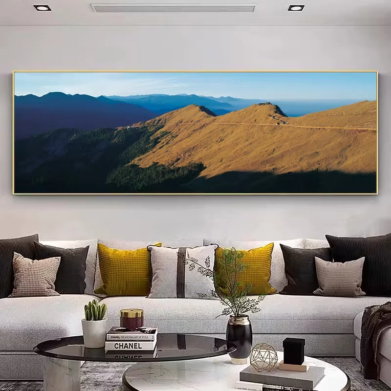 Panoramic Minimalist Mountains & Valley Canvas Wall Art Home Decor