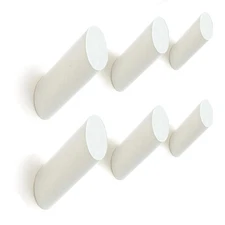 Wood Wall Hooks, 6 Pack | Modern, Decorative White Wooden Hangers Wall Mounte...