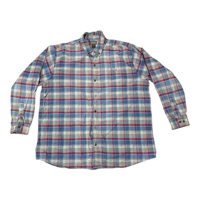 C.F. Schmidt Workwear Mens 2XT Plaid Button-Up Cotton Shirt 2XL Tall Blue Red