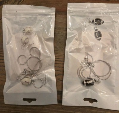 NWT Girls Sports Ball Jewelry Set Bundle - Baseball & Football Necklace &...