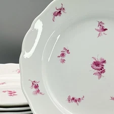 Meissen 8 SCATTERED PINK FLOWERS PLATES 9 5/8" Dinner Lunch FLORAL (LOT 1 of 3)