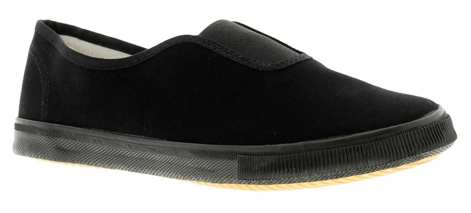 School Plimsolls Older Childrens Pumps Large Gusset pumps Slip On black UK Size