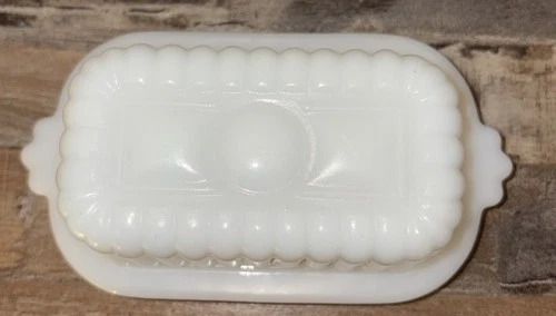 Rare Vintage 1950's Hazel Atlas Covered Half Stick Butter Dish White Milk Glass