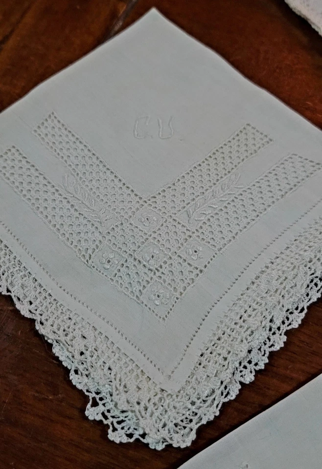 4 lenços femininos brancos vintage de renda de crochê à mão - Imagem 4 de 4