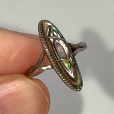 Vtg TAXCO TV-63 925 MEXICO 925 Sterling Silver Abalone Oval Boho Ring 4 1/2