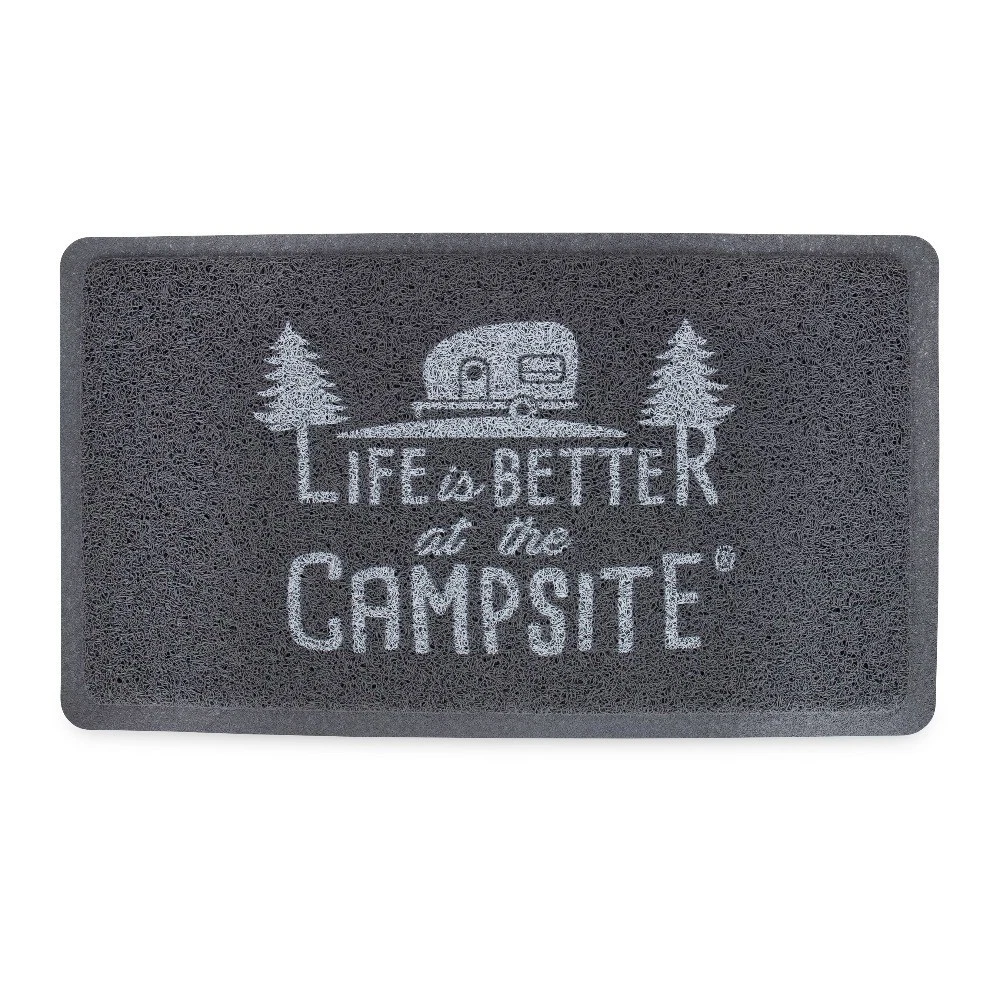 Life is Better at the Campsite Camper Scrub Rug Door Mat, Looped PVC, Gray and