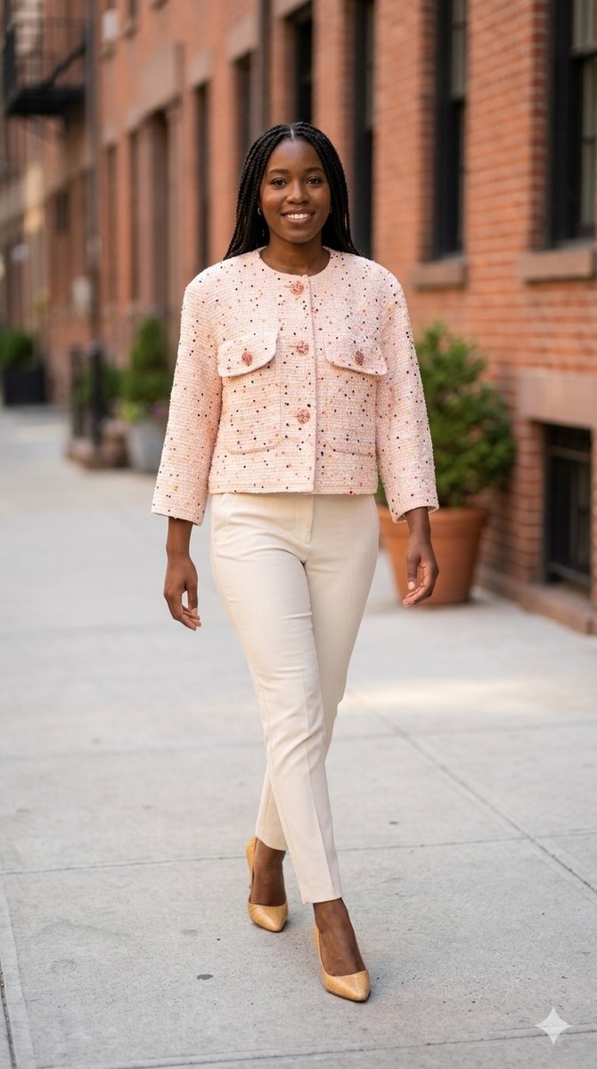 CHANEL Spring 2019 RTW Pink Multi Speckled Tweed Cropped Jacket