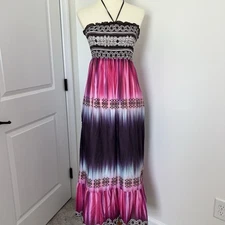 VTG Boston Proper Women’s Silk Cotton Maxi Dress Sz 8Tie Dye Beach Summer Halter