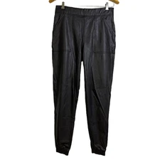 Spanx Faux Leather Jogger Pants Womens Medium Black Pull On Elastic Vegan 28"
