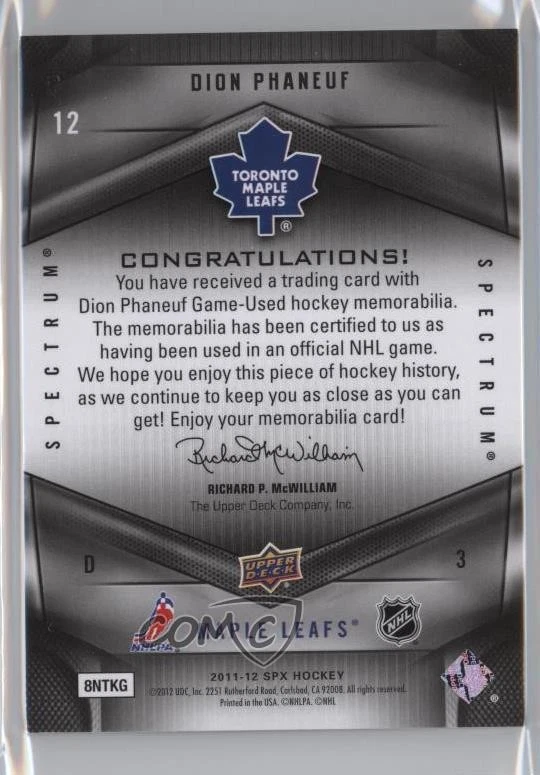 2011-12 SPx Spectrum /15 Dion Phaneuf #12 - Image 2 of 2