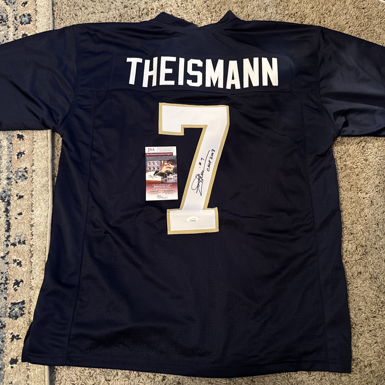 Joe Theismann Autographed Signed Notre Dame Fighting Irish Jersey #7 Auto JSA COA - Custom Notre Dame-Style 
