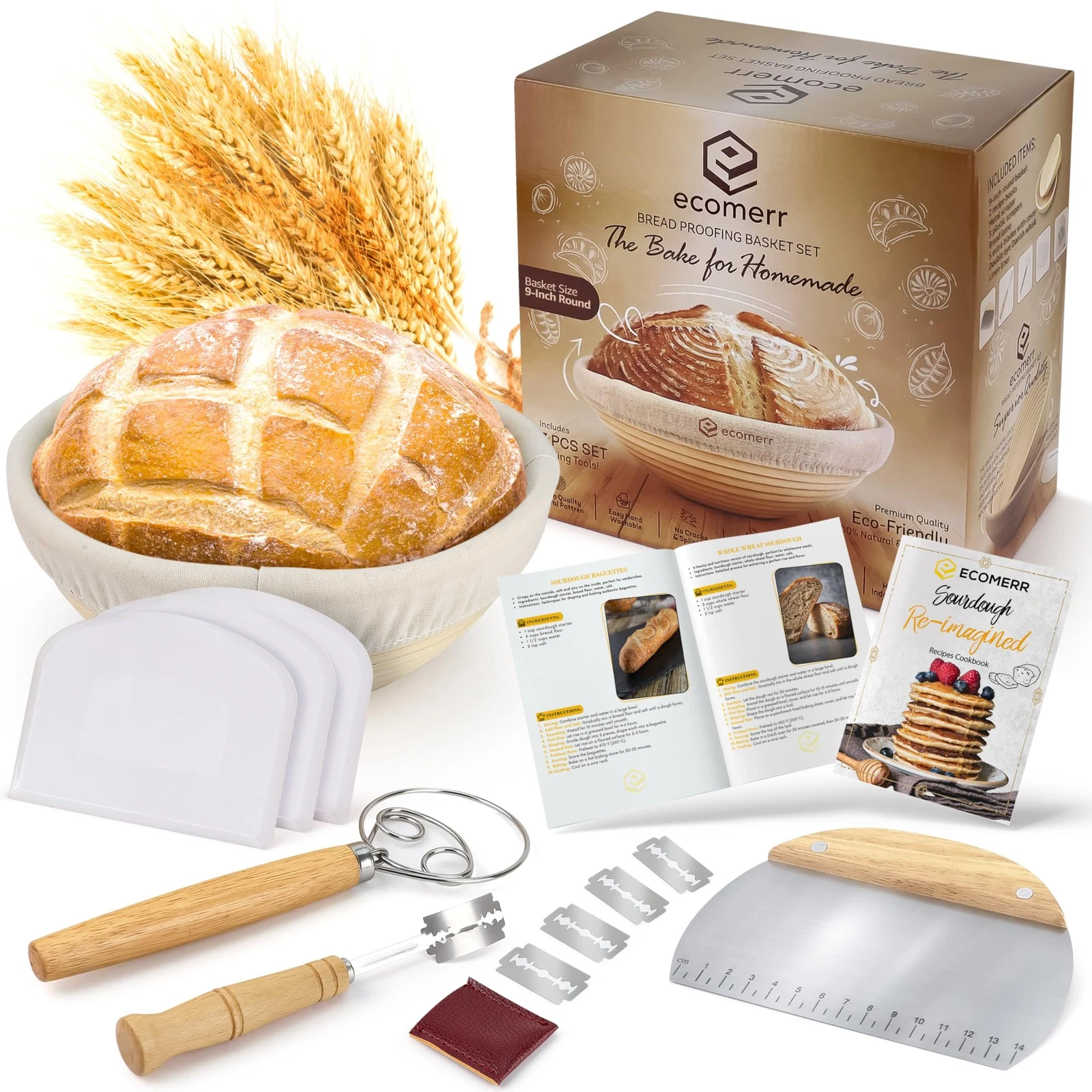 Banneton Bread Proofing Basket, 9inch Round Sourdough Starter Kit, Sourdough ...