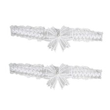 2 PCS White Garters Wedding Garter Set Bride Lace Thigh Bow Belt Accessory