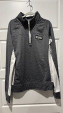 VICTORIA'S SECRET PINK Ultimate Half Zip Marl Black Gray Activewear Gym Jacket M