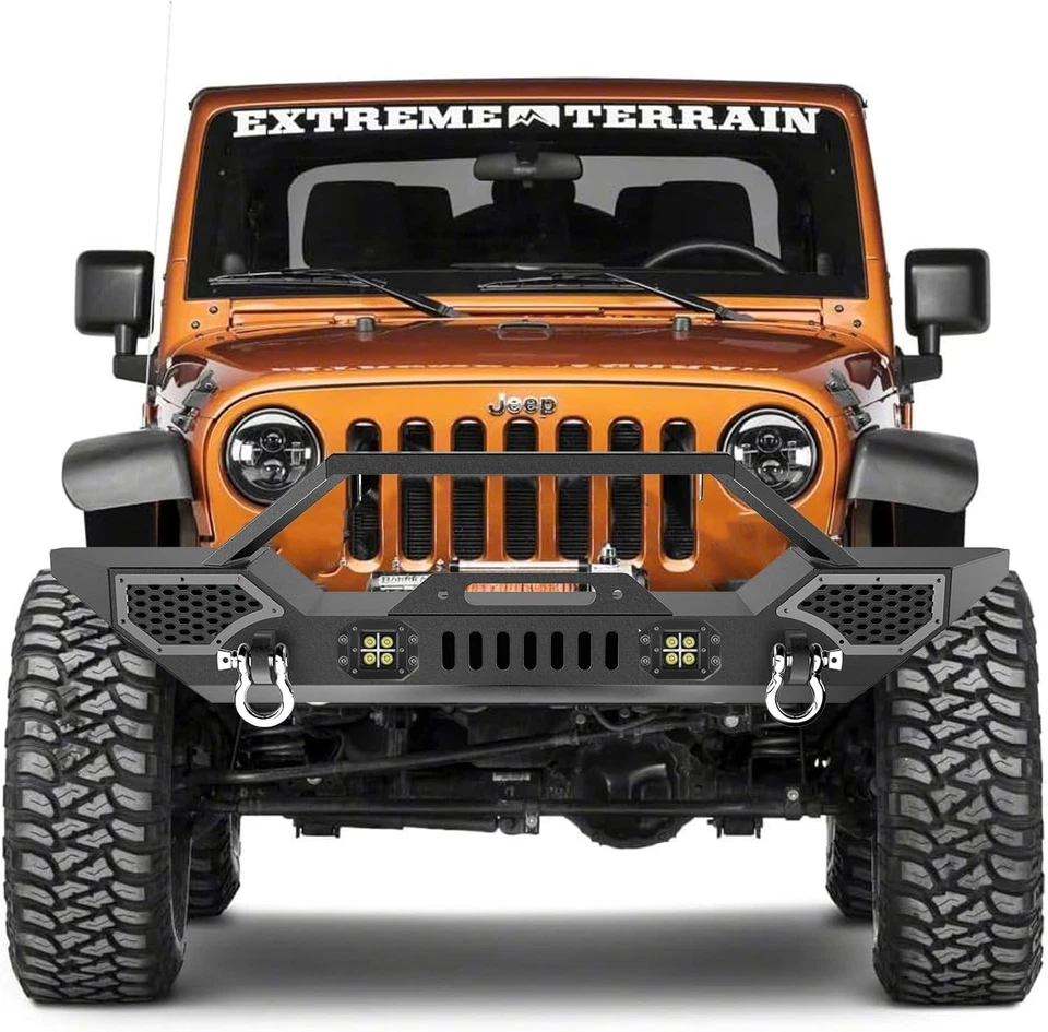 Front Bumper for 2007-2018 Jeep Wrangler JK/JKU, LED Lights & D-Rings,Heavy-Duty Foto 4 de 4