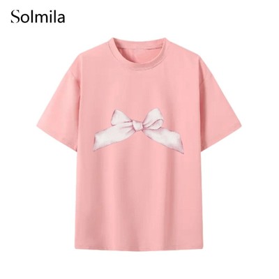 T-Shirt koreanischer Stil angenehm zu tragen Polyesterstoff Rundhalsausschnitt leicht dehnbar
