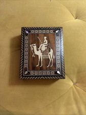 Moroccan Trinket Mahogany Box Camel Mother of Pearl & Camel Bone Inlaid 1969