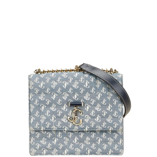 Jimmy Choo JC Monogram Varenne Avenue Quad Chain Shoulder Bag Cotton Denim Blue