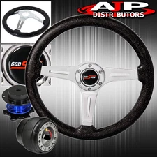 Blue Quick Release For 96-05 Civic + Metallic Black Deep Dish Steering Wheel