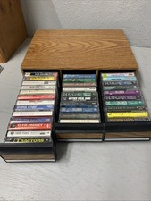 Vintage Cassette Tape Lot w/ Wood Case Rock Pop Country 30 Untested,