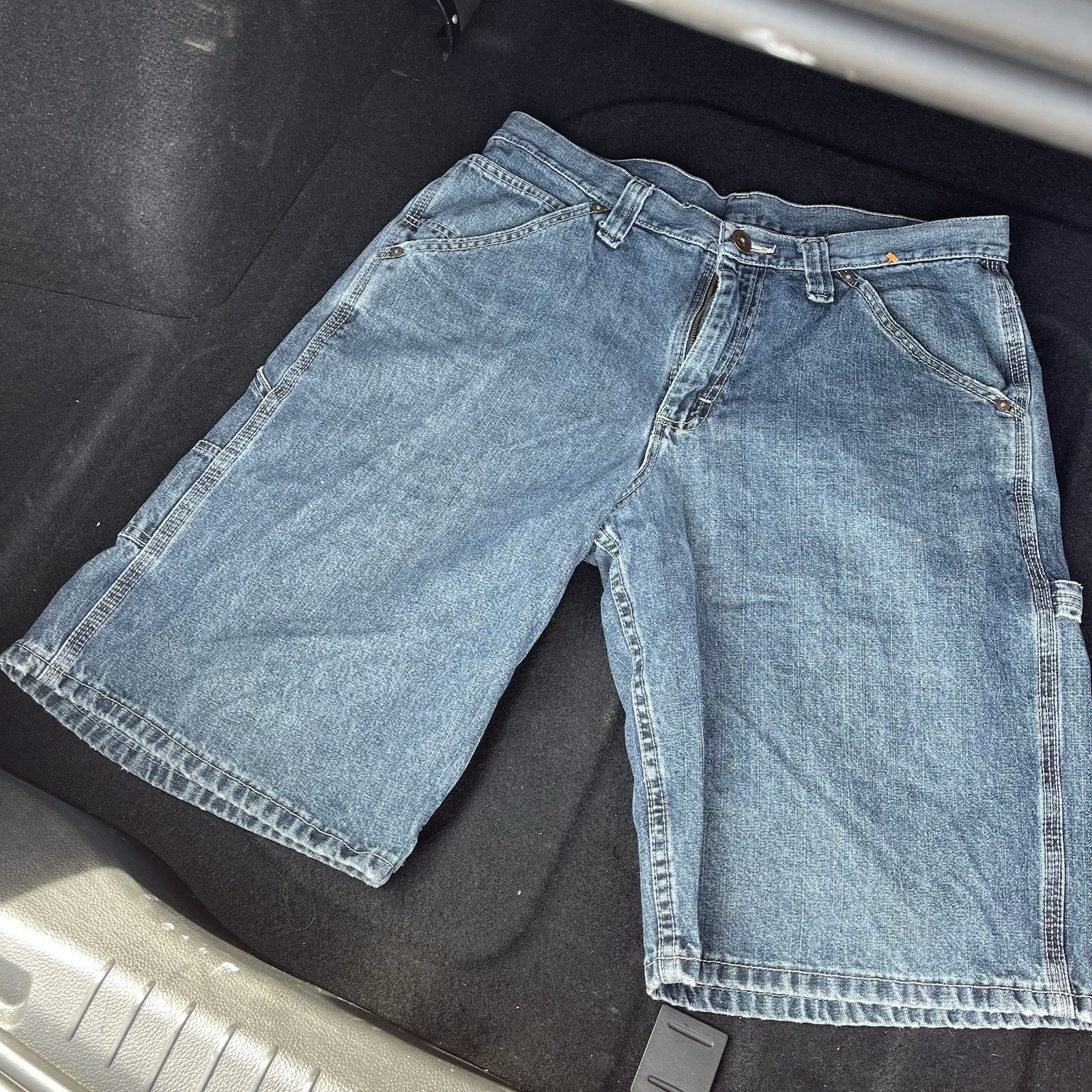 's Denim Carpenter Shorts Blue Distressed Pockets Cotton Medium Wash