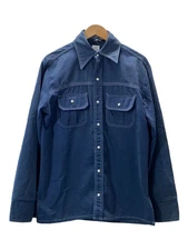 sears 70s HANDS OFF Long Sleeve Shirt M NVY Solid