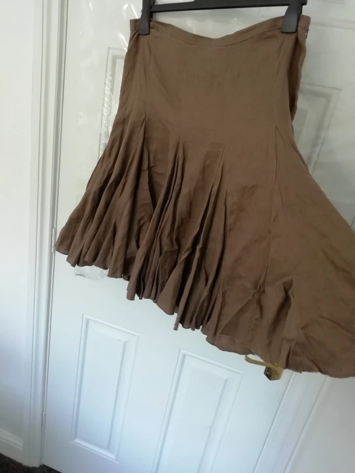 John Lewis Size 14 Flippy Skirt Brown Taupe Mushroom Side Zip 100% Linen Ladies - Image 3 of 4