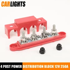 4 Post Busbar Bus Bar Power Distribution Block 12V 250A W/ Cover 5/16" Red New