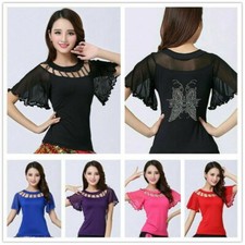 Damen Latein Tanz Bluse T-Shirt Top Ballsaal Salsa Fackel &Auml;rmel &Uuml;bung