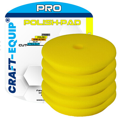 5er Sparpack Craft-Equip PRO Ø150mm DA Polierschwamm POLISH GELB Polierpad Kfz