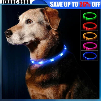 LED Light Up Adjustable Pet Collar USB Rechargeable for Dog Cat Puppy Kitten NEW - Image 1 of 4