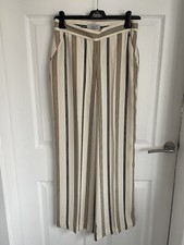 Ladies Cream Mix MARKS & SPENCER PER UNA Straight Leg Striped Trousers - Size 8