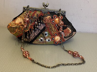 vintage Mary Frances Pink Beaded Feather Shell Rhinestone