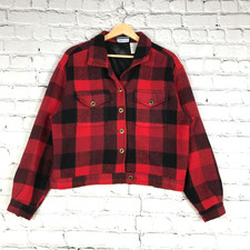 Vintage Erika Jacket Womens Large Red Black Buffalo Check Plaid Crop Wool Blend