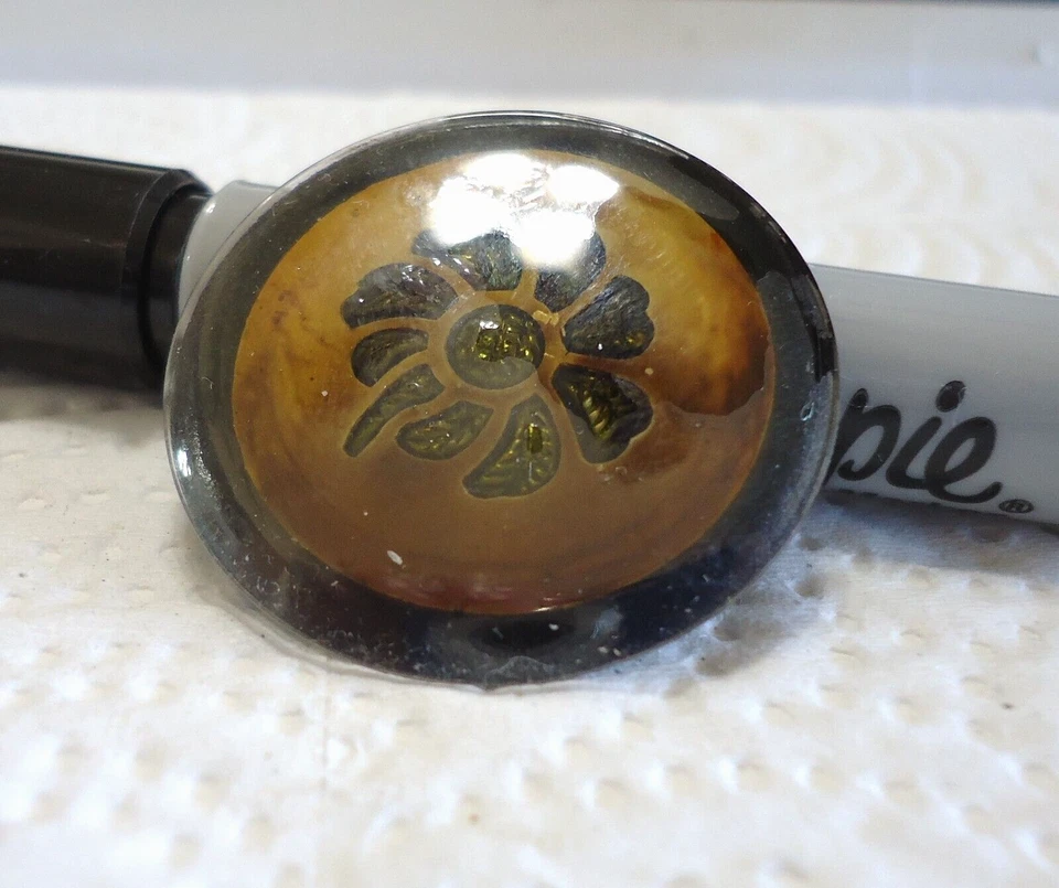 Vintage Metal Design Under Glass FLOWER Button 1 1/4" Signed John Porter 1971 - Image 4 of 4