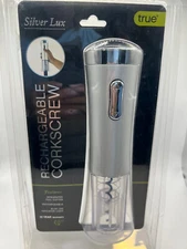 NEW - TRUE SILVER LUX - Electric Rechargeable Corkscrew Wine Bottle Opener