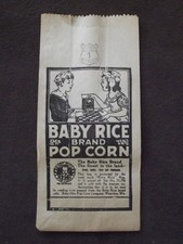 Vintage Antique 1880's - 1900's BABY RICE BRAND PAPER AMUSEMENT POPCORN BAG
