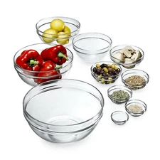 NIB Duralex Made In France Lys Stackable 9-Piece Bowl Set, Clear-