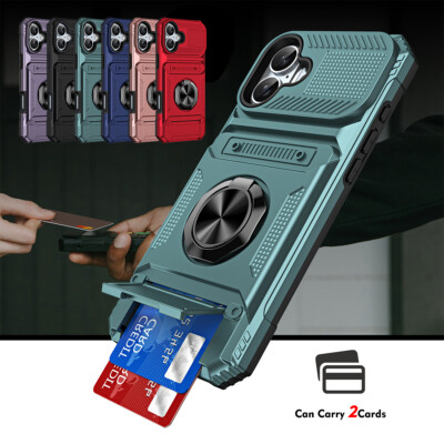 Shockproof Magnetic Ring Holder Card Wallet Case for iPhone 16 Plus 15 Pro Max