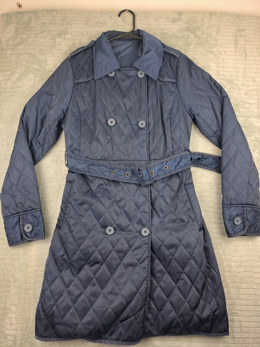 Crew Clothing Womens Quilted coat jacket Navy Blue, Mid Length, Belt, Size  UK 12