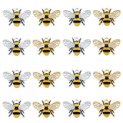 JULIE WANG 8-pack Enamel Metal Cute Bee Pendant Charms 26x17mm DIY Jewellery Making Craft